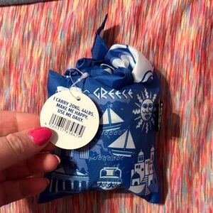 Blue Greece Themed Tote Reusable Bag That Turns into pouch with zipper